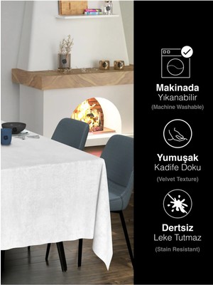 Sima Home Kadife Dokulu Beyaz Renk Masa Örtüsü