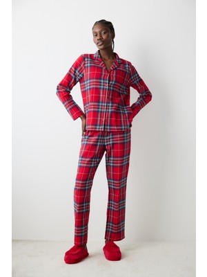 Penti New York Red Checked Kırmızı Gömlek Pantolon Pijama Takımı