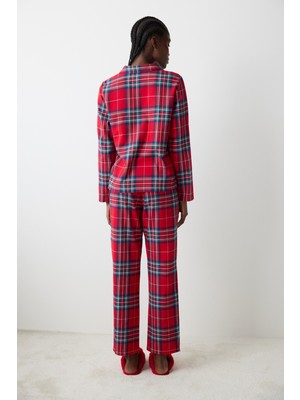 Penti New York Red Checked Kırmızı Gömlek Pantolon Pijama Takımı