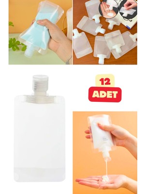 Vekorr 12 Adet 100 ml Krem Şampuan Tekrar Kullanılır Doldurulabilir Torba Sprey Losyon Duş Jeli Kutusu