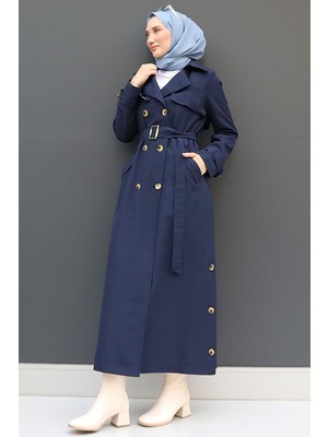 Liza Düğmeli Trenç Lacivert
