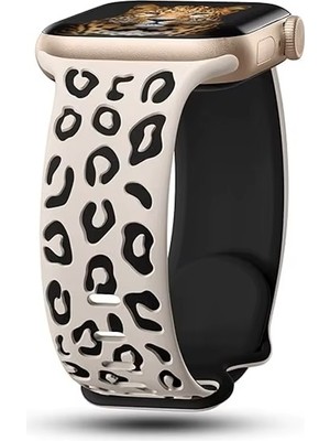 MobaxAksesuar Apple Watch 10 42MM - 38/40/41MM Kordon Leopar Desen Yumuşak Silikon Kordon 2/3/4/5/6/se/7/8/9