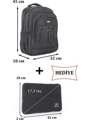 Case Club 2114 Büyük Günlük Seyahat  Laptop Sırt Çantası 17 Inç + Kılıf Hediyeli