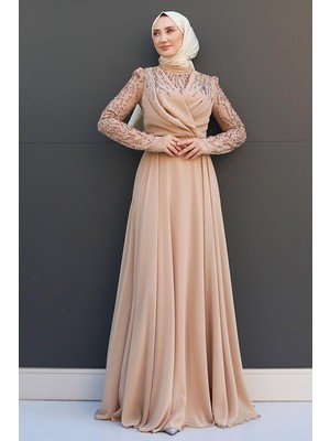 Giza Store Vela Tesettür Şifon Abiye Sütlükahve