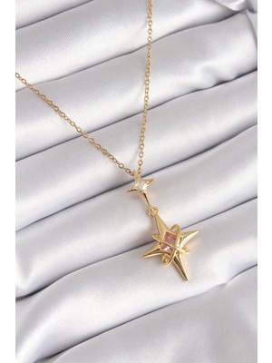 316L Çelik Gold Renk Zirkon Taşlı Kutup Yıldızı Model Kadın Kolye - TJ-BKO8331