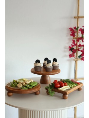 Justwood 3lü 25 cm Lucca ve Risus Ahşap Tabak Seti Doğal Malzemeden Elde Yapım Zarif Tasarım