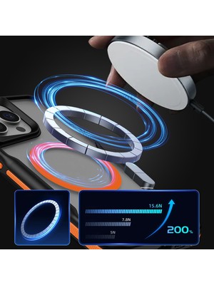 Alan Tech iPhone 14 Pro Max Uyumlu Magsafe Şarj Özellikli Renkli Kenar Airbag Şeritli Lamer Kapak-Turuncu