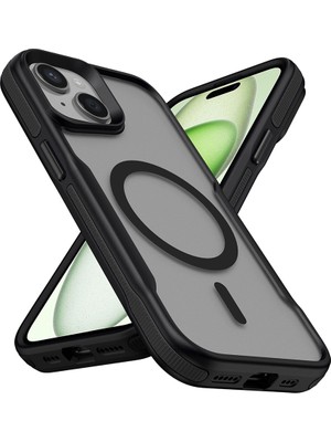 Alan Tech iPhone 14 Uyumlu Magsafe Şarj Özellikli Renkli Kenar Airbag Şeritli Lamer Kapak-Siyah