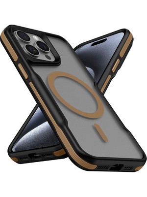 ZORE Apple iPhone 15 Pro Max Uyumlu Magsafe Şarj Özellikli Renkli Kenar Airbag Şeritli Lamer Kapak-Titanyu