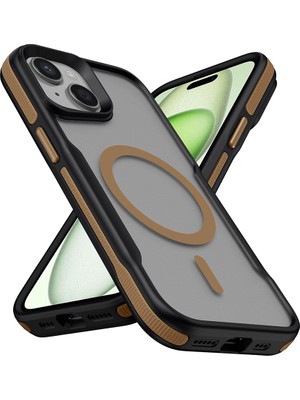 ZORE Apple iPhone 13 Uyumlu Magsafe Şarj Özellikli Renkli Kenar Airbag Şeritli Lamer Kapak-Titanyum-Gold
