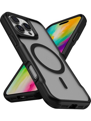 Alan Tech iPhone 16 Pro Uyumlu Magsafe Şarj Özellikli Renkli Kenar Airbag Şeritli Lamer Kapak-Siyah