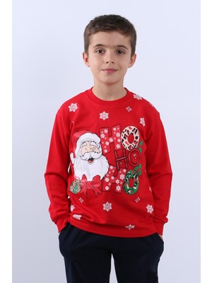 HÇM Çocuk Yılbaşı Sweat Noel Baba ve Kar Tanesi Baskılı Ribanalı E29