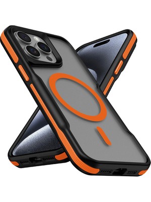 Farma Teknoloji iPhone 15 Pro Uyumlu Magsafe Şarj Özellikli Renkli Kenar Airbag Şeritli Lamer Kapak-Turuncu