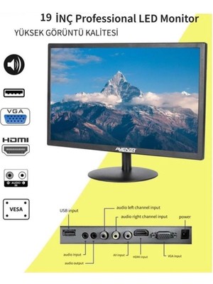 Avenir 19" Monitör AV-M19A Dahili Hoparlör, Hdmı-Vga 4K Uyumlu