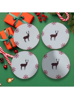 M'art Home Santa Yeni Yıl Pasta Tabağı Seti 4 Adet