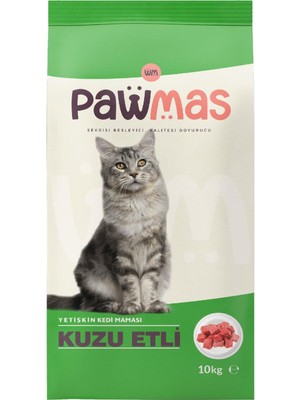 Pawmas Kuzu Etli Kedi Maması 10 kg Ekonomik Besleyici Seçenek Yetişkin Kediler