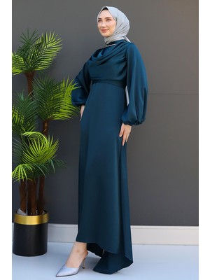 Kuyruklu Degaje Elbise Koyu Petrol