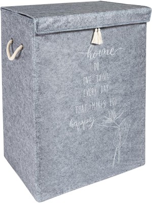 Keçe Kapaklı Mega Kutu Çamaşır Sepeti Eşya Saklama Kutusu Gri