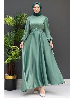 Giza Store Saten Kemerli Elbise Mint