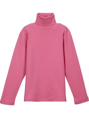 Şeker pembe Basic Kışlık Tam Balıkçı Yaka Uzun Kollu Kız Çocuk Tişört