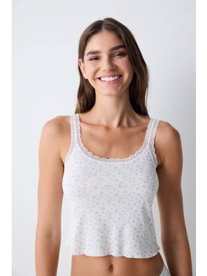 Penti Cotton Pointel Printed Pamuklu Beyaz Atlet