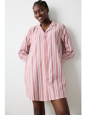 Penti Aria Striped Kırmızı Gömlek Elbise Gecelik
