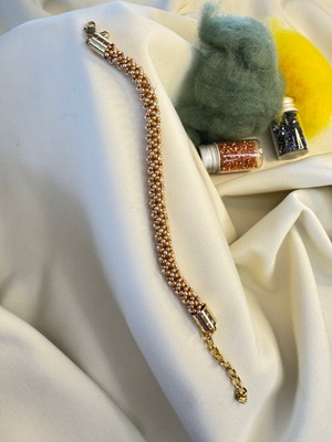 C&G Takı Dizayn Şönil Desen Gümüş Altın Renk Kordon Bileklik