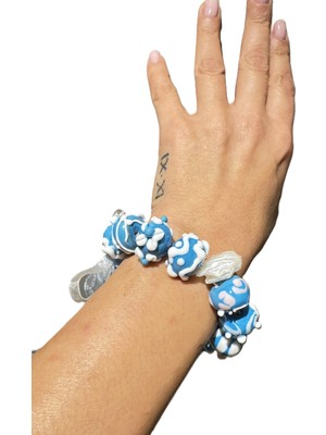 C&G Takı Dizayn Mavi Beyaz Murano Cam Lastikli Bileklik