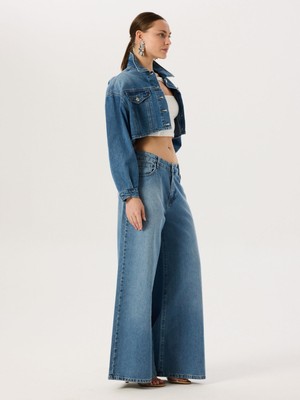 Oversize Jean Ceket - Mavi