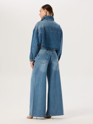 Oversize Jean Ceket - Mavi