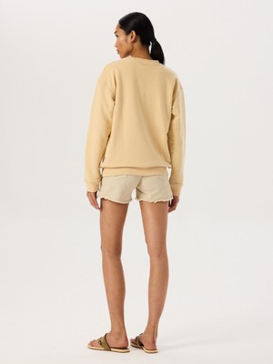 Baskı Detaylı Oversize Sweatshirt - Camel