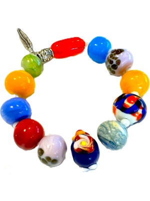 C&G Takı Dizayn Renkli Murano Cam Boncuklu Esnek Bileklik