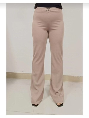 Enine Boyuna Likralı Scuba Krep Kumaş Kadın Ispanyol Paça Pantolon