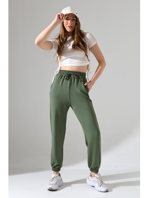 Kadın Modal Kumaş Yüksek Bel Çift Cepli Yumuşak Dokulu Lastik Paça Detaylı Eşofman Altı