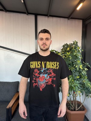 Kübra tekstil Erkek Guns N'roses Lisanslı Baskılı Kısa Kollu Bisiklet Yaka Rahat Kalıp Tişört/t-Shirt/tshirt