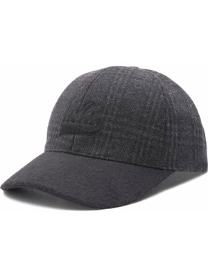 Logan Siyah Baseball Cap Ekoseli Kaşe Nakışlı ve Metal Tokalı Standard Fit Unisex Şapka