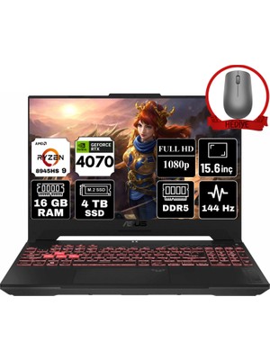 Asus Tuf Gaming A15 Amd Ryzen 9 8945HS 16GB 4tb SSD RTX4070/8GB W11P 15.6" Fhd 144Hz Taşınabilir Bilgisayar FA507UI-LP054-A60 & Anzar Mouse