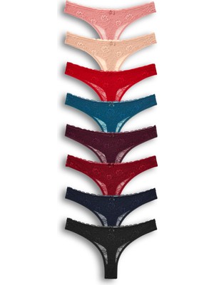 HNX 8'li Önü Dantel Arkası Çift Kat Pamuklu Tanga Kadın Külot