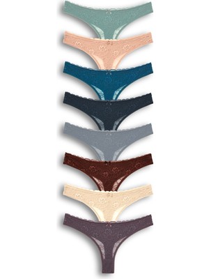 HNX 8'li Önü Dantel Arkası Çift Kat Pamuklu Tanga Kadın Külot