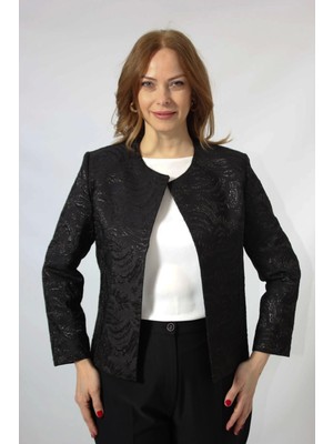 3398 Kabartma Desenli Sıfır Yaka Büyük Beden Blazer Ceket