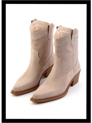 Bambi Vizon Süet Hakiki Deri Kadın Bot & Bootie K02274325002