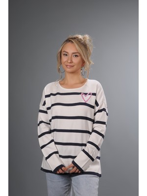 A.t.y XX-017 Çizgili Kayık Yaka Salaç Kazak