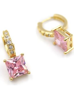 Royaleks Design Kare Taşlı Küpe - Pembe