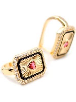 Royaleks Design Kalp Taşlı Küpe - Pembe