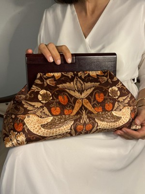 Jophiel Bahram - William Morris Design, Ahşap Burslu Kumaş Portföy Çanta, Clutch, El Çantası