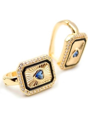 Royaleks Design Kalp Taşlı Küpe - Mavi