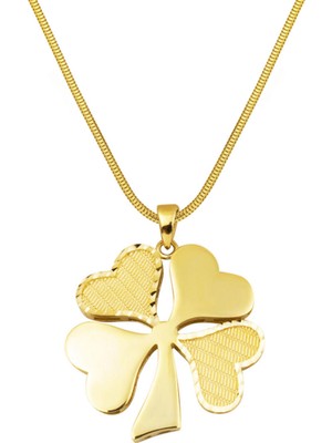 Hasır Desenli Yonca Kolye 14 Ayar 2,5cm Çaplı