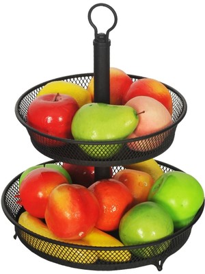 Tekno Trust Lian 2 Katlı Siyah Metal Meyve Sepeti Organizer Düzenleyici Mutfak Masa Üstü Toplayıcı Salon Oturma
