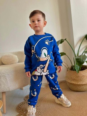 Miniko Kids Erkek Çocuk Sonic Modelli 3 Iplik Şardonlu Kalın Kışlık Eşofman Takımı