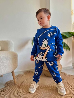 Miniko Kids Erkek Çocuk Sonic Modelli 3 Iplik Şardonlu Kalın Kışlık Eşofman Takımı